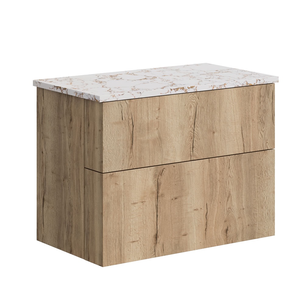 Crosswater Avenue Windsor Oak 800mm Double Drawer Unit & Gold Vein Worktop